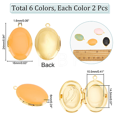 12Pcs 6 Colors Brass Enamel Locket Pendants KK-FH0003-78-1