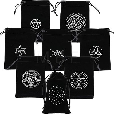 8Pcs 8 Styles Rectangle Black Velvet Craft Drawstring Bags ABAG-CA0001-14-1