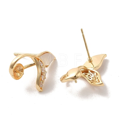 Golden Brass Micro Pave Cubic Zirconia Stud Earring Findings KK-P253-04B-G-1