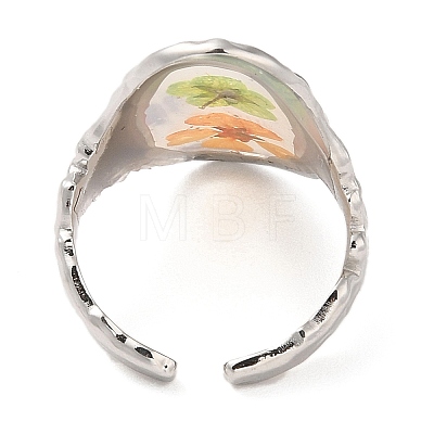 Oval Epoxy Resin with Dry Flower Cuff Rings RJEW-G304-02P-1