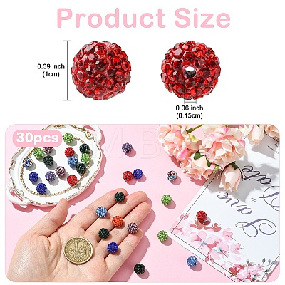 30Pcs Pave Disco Ball Beads RB-YW0001-14D-1