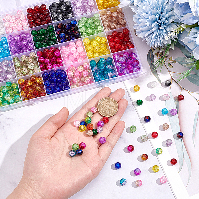   600Pcs 24 Colors Transparent Crackle Glass Beads CCG-PH0001-12-1