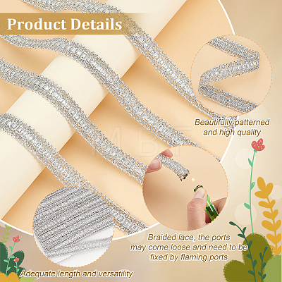 Polyester Braided Metallic Lace Trim SRIB-WH0011-180C-02-1