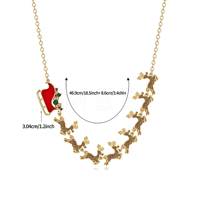 Alloy Colorful Rhinestone Deer Sleigh Link Chain Necklaces with Red Enamel FS-WGDB6E9-01-1