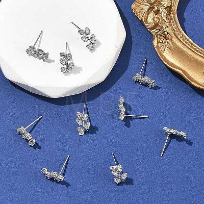 SHEGRACE Leafy Branch Brass Micro Clear Pave Cubic Zirconia Stud Earrings XGRQ4N998-717P-1