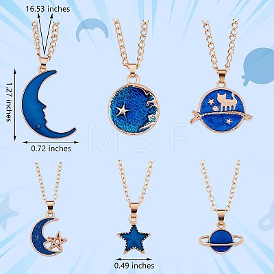 6Pcs Blue Moon Pendant Necklace JN1067A-1