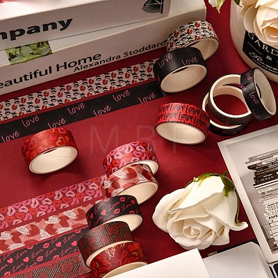 18 Rolls Valentine's Day Paper Decorative Paper Tapes Set STIC-H002-07-1