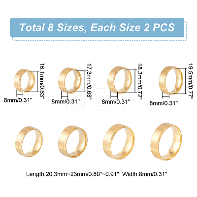 Unicraftale 16Pcs 8 Size 201 Stainless Steel Plain Band Ring for Men Women RJEW-UN0002-50-1