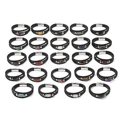 Natural Gemstone & Braided Microfiber Leather Multi-strand Bracelets for Women Men GG-CBAEA55-01-1