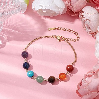 Natural Mixed Gemstone Round Beaded Bracelets BJEW-JB11058-01-1