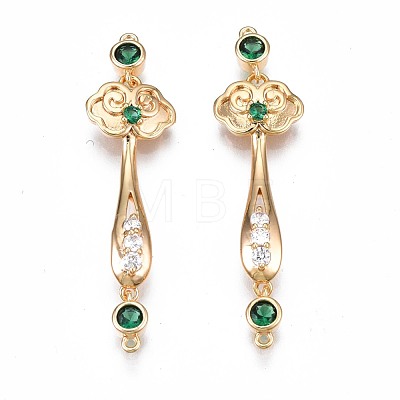 Brass Micro Pave Clear & Green Cubic Zirconia Connector Charms KK-N232-227-1