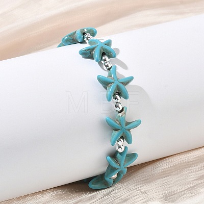 Synthetic Turquoise & Non-magnetic Hematite Beads Stretch Bracelets for Women Men BJEW-JB13726-01-1