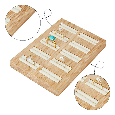 10-Slot Rectangle Bamboo Ring Display Tray Stands RDIS-WH0002-28B-1