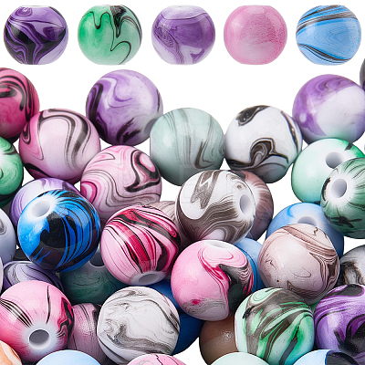 60Pcs Printed Acrylic Beads MACR-PA0001-71-1