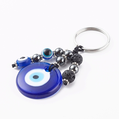 Flat Round Evil Eye Lampwork Keychain KEYC-JKC00243-1
