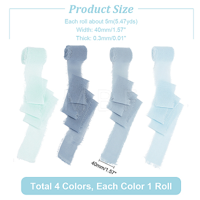  4 Rolls 4 Colors Polyester Raw Edged Ribbon OCOR-NB0001-81C-1