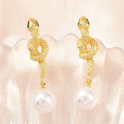 Snake Brass Micro Pave Cubic Zirconia Stud Earrings EJEW-K249-13G-1
