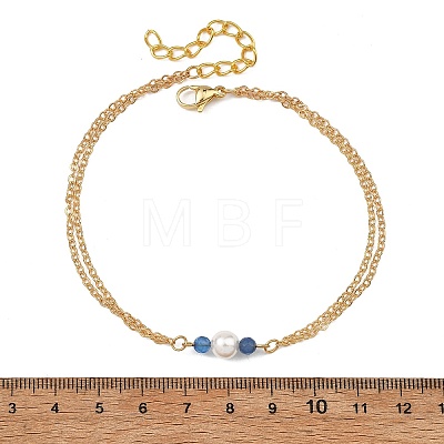 White Round Shell Pearl & Natural Blue Agate(Dyed & Heated) Beads Anklets AJEW-AN00835-03-1
