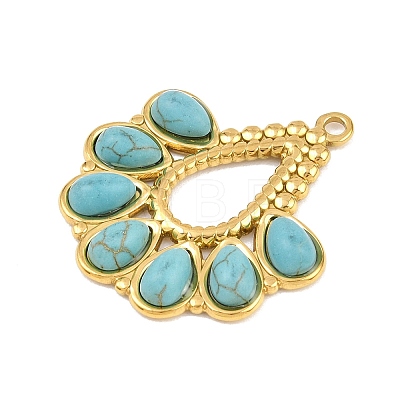 Bohemian Style 304 Stainless Steel with Dyed Synthetic Turquoise Pendants STAS-G381-01G-1