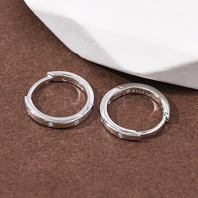 925 Sterling Silver Micro Pave Clear Cubic Zirconia Hoop Earrings EJEW-K317-04P-1
