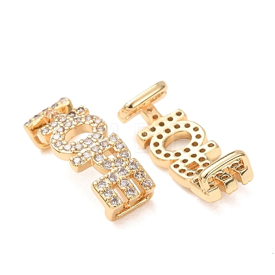 Brass Micro Pave Clear Cubic Zirconia Word HOPE Links Connector Charms KK-K002-32G-G-1