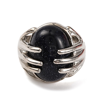 Oval Synthetic Blue Goldstone Finger Ring G-Q184-06H-P-1