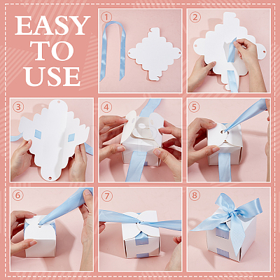 Square Paper Wedding Candy Storage Boxes with Ribbon AJEW-WH0609-744D-1