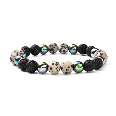 Matte Stone Round Beads Stretch Bracelets for Men Women BJEW-JB06875-1