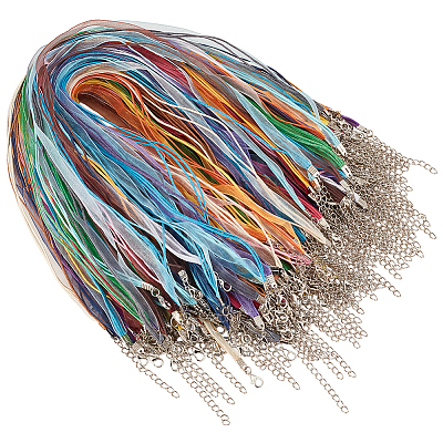 100Pcs 20 Colors Waxed Cord and Organza Ribbon Necklace Making NCOR-CY0001-01-1