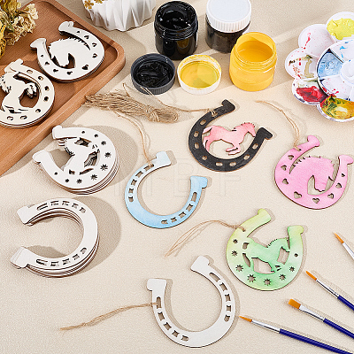 24Pcs Unfinished Wood Horseshoe Pendant Decorations WOOD-SC0002-45-1