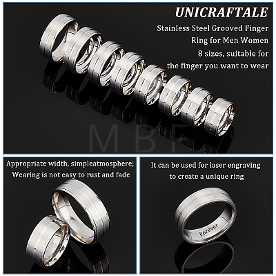DICOSMETIC 16Pcs 8 Size 316 Stainless Steel Grooved Finger Ring for Men Women RJEW-DC0001-09A-1