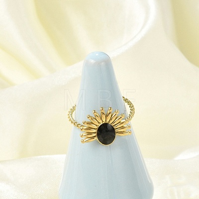 Flower 304 Stainless Steel Enamel Open Cuff Rings for Women RJEW-G338-15G-02-1