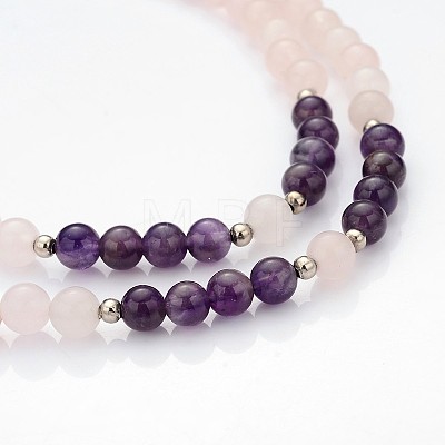 Personalized Dual-use Round Gemstone Beads 4-Layer Stretch Wrap Bracelets/Necklaces BJEW-JB01906-01-1
