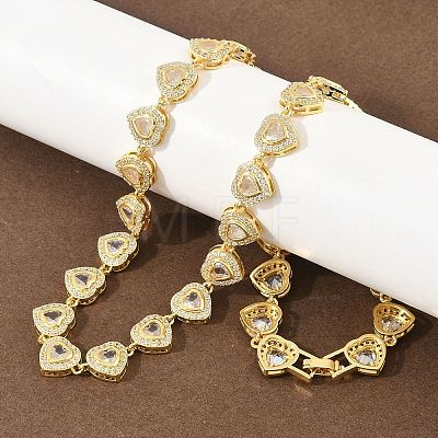 Brass Pave Clear Cubic Zirconia Heart Tennis Necklaces KK-CBA4547-17A-G-1