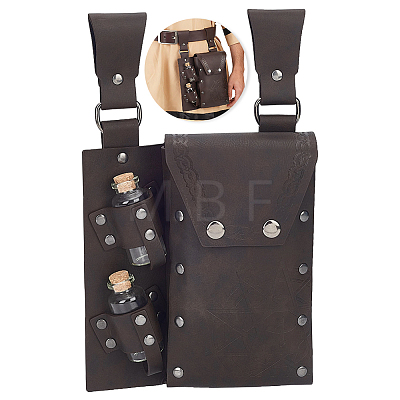 Rectangle PU Leather Medieval Waist Belt Bag with 2Pcs Glass Potion Bottles AJEW-WH0696-581B-1