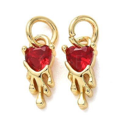 Valentine's Day Brass Micro Pave Red Cubic Zirconia Charms CU-E003-17G-B-1