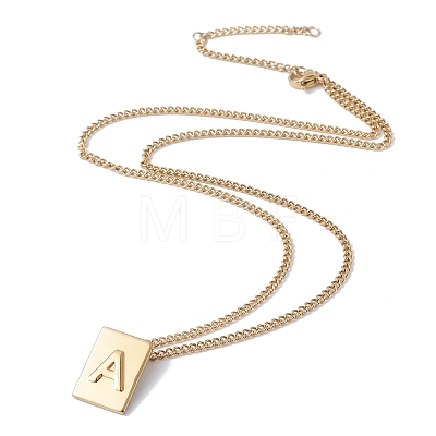 Titanium Steel Initial Letter Rectangle Pendant Necklace for Men Women NJEW-E090-01G-01-1