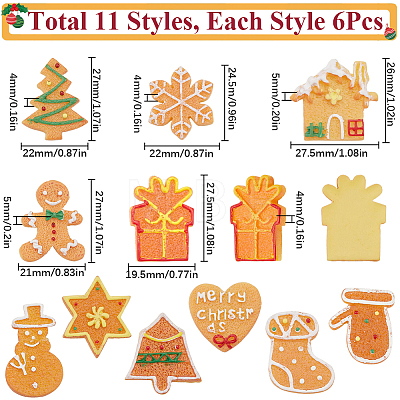 66pcs 11 styles Christmas Theme Resin Decoden Cabochons RESI-SC0005-59-1