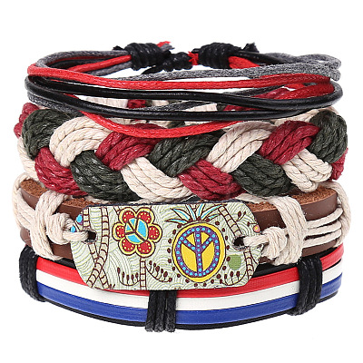 4Pcs Retro Cattlehide Leather Cord Multi-strand Bracelets for Men WGE7990-26-1