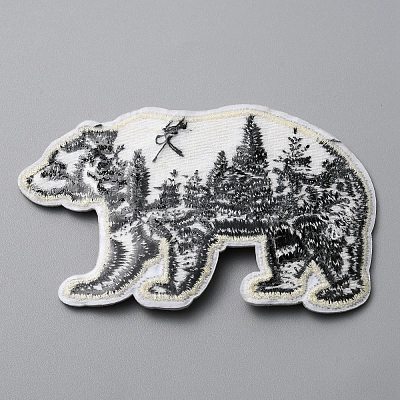 Polar Bear with Scenery Computerized Embroidery Cloth Iron on/Sew on Patches DIY-WH0409-15A-1