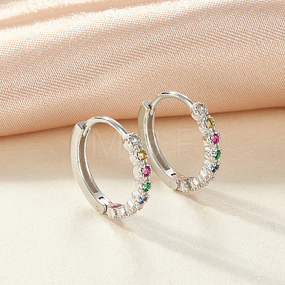 Rhodium Plated 925 Sterling Silver Micro Pave Colorful Cubic Zirconia Hoop Earrings IY5335-2-1