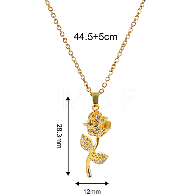 Elegant Brass Crystal Rhinestone Rose Pendant Necklaces FB5748-1