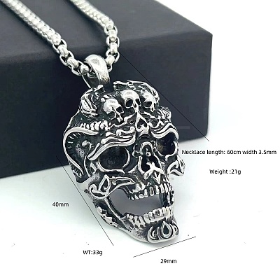 Punk Retro 304 Stainless Steel Skull Pendant Necklaces for Men CH2571-1