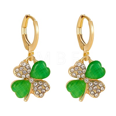 Four Leaf Clover Hoop Earrings Alloy Huggie Hoop Earrings Green Shamrock Hoop Earrings Rhinestone Hoop Earrings St Patrick's Day Ear Jewelry Gift for Women JE1083A-1