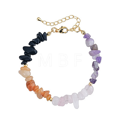 Natural Rose Quartz & Amethyst & Carnelian & Obsidian Chips Beaded Bracelets for Women FW6421-3-1