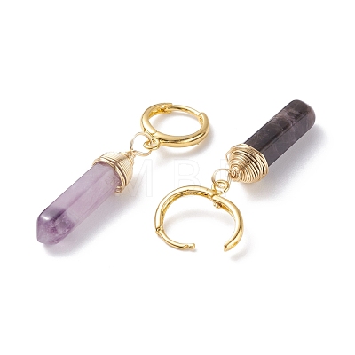 Copper Wire Wrapped Natural Amethyst Hoop Earring EJEW-JE04722-01-1