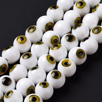 Handmade Evil Eye Lampwork Round Bead Strands LAMP-L055-10mm-32-1