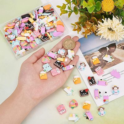  100Pcs 10 Styles Stationery Theme Opaque Resin Cabochons CRES-NB0001-33-1