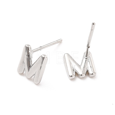 Brass Hollow Out Initial Letter Stud Earrings for Women EJEW-A044-01P-M-1