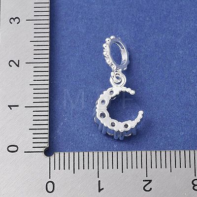 Brass Micro Pave Clear Cubic Zirconia Crescent Moon European Dangle Charms KK-A236-20S-1